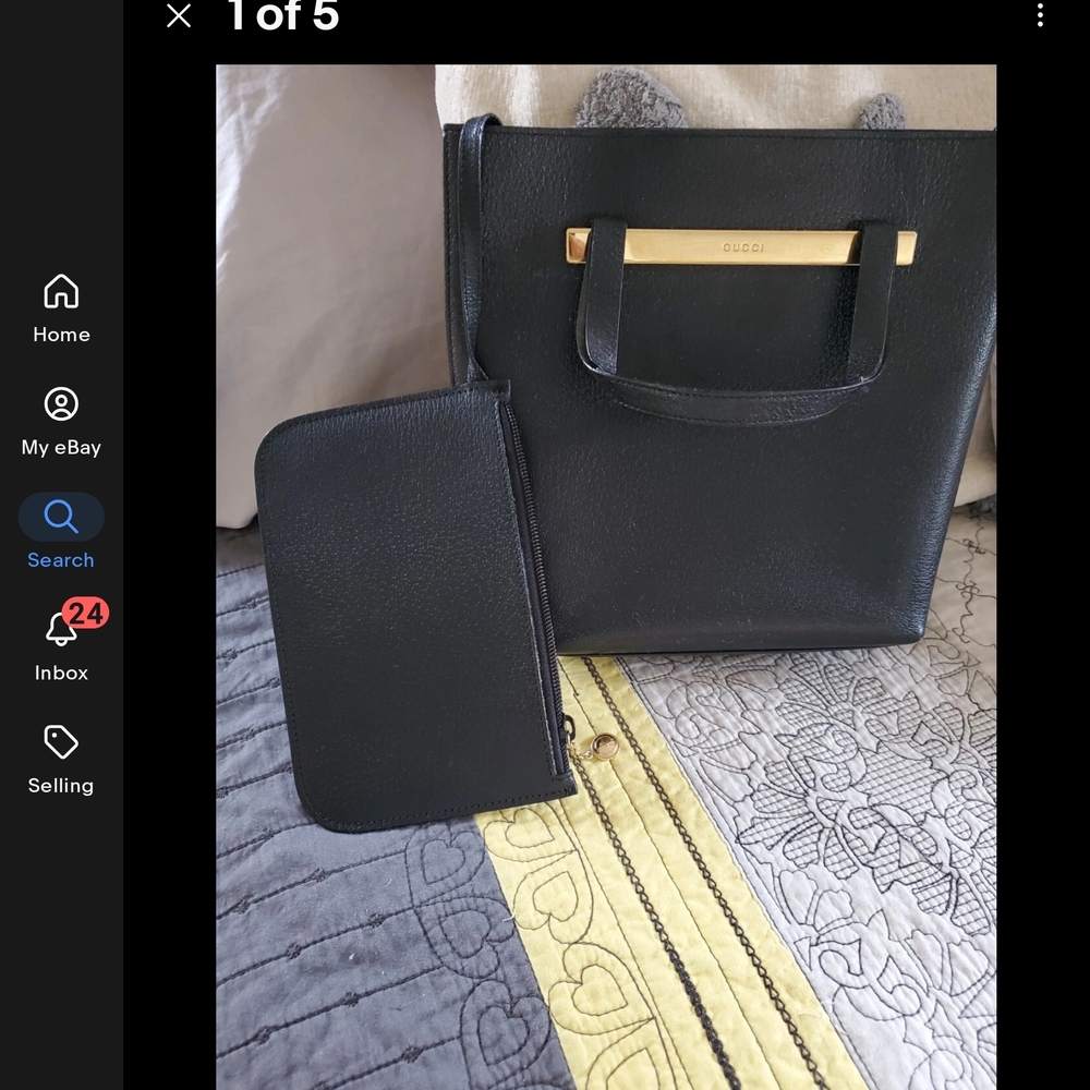 Gucci Black Leather Shoulder Bag with Gold Accent